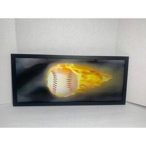 Open Road Brands Baseball on Fire 3D Lenticular Framed Wall Art Sports Decor